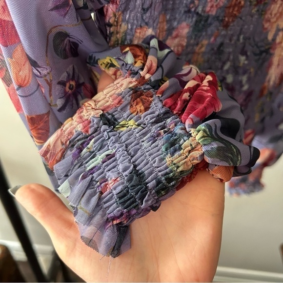 [xs] Anthropologie Rouen Top Periwinkle Purple Sheer Spring Floral Long Sleeve - Picture 6 of 11